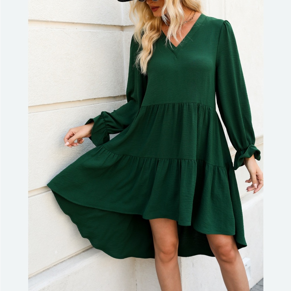 Cupshe V-neck Puff Sleeve Ruffle Mini Dress NWT SMALL